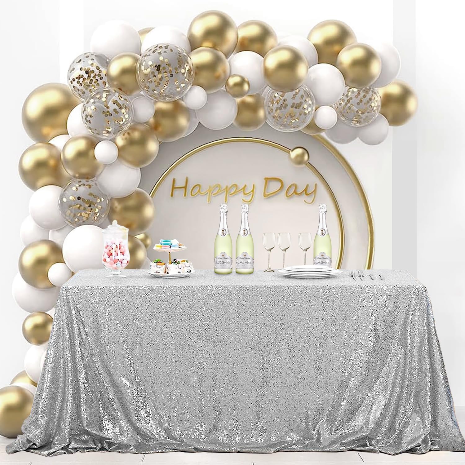 OQSQ Silver Sequin Tablecloth 50x80 inch, Sparkle Sequence Table Cover Glitter Drape Table Cloth Decorations Wedding Birthday Party