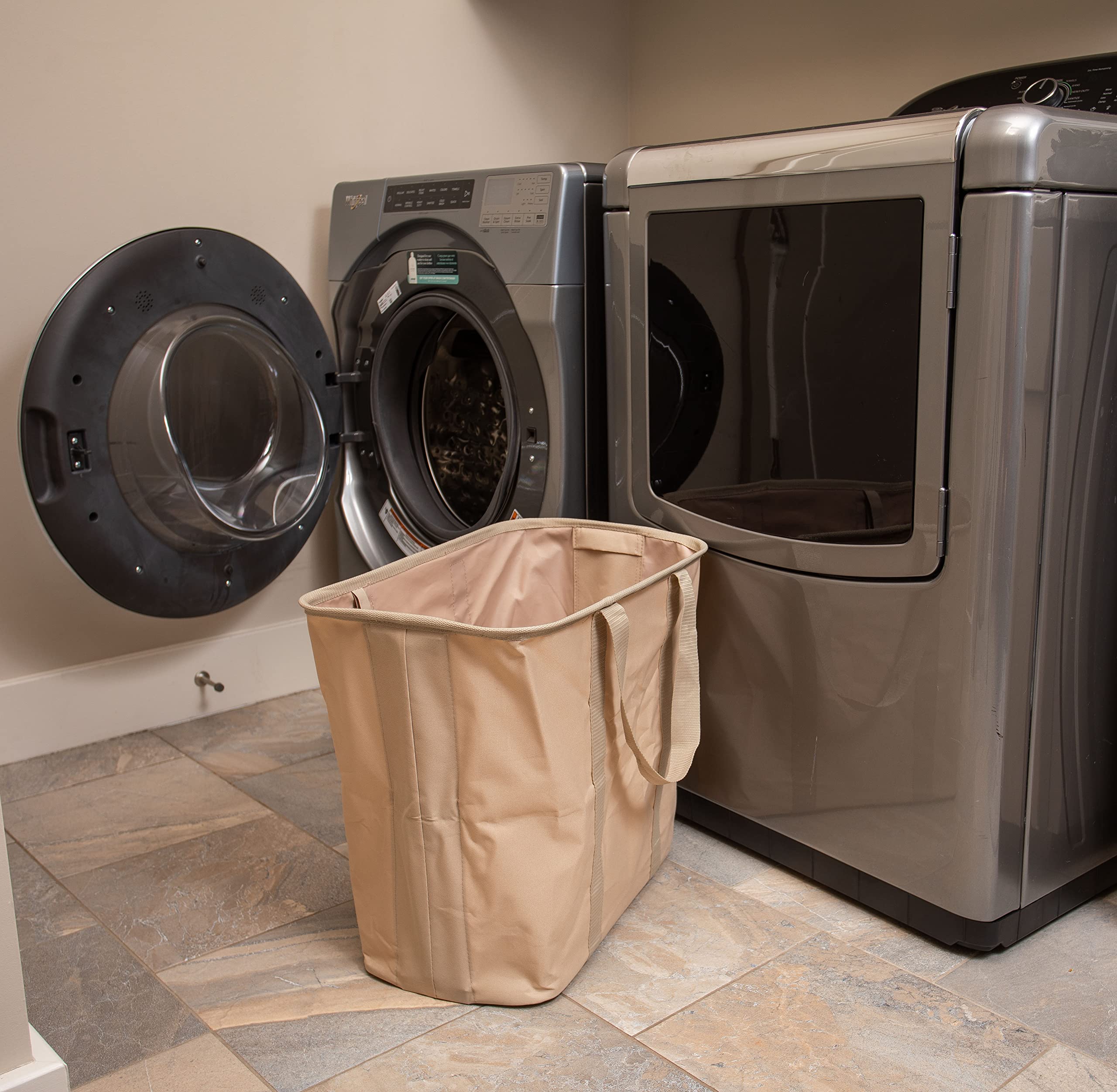 BIRDROCK HOME 75L Collapsible Laundry Basket Caddy - Natural - XL Foldable Tote Bag for Dirty Clothes - Strong Handles - Durable Fabric - Water Resistant - Lightweight