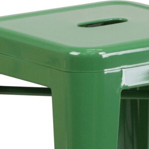 Merrick Lane Newark Series Counter Height Stool - Green Finish - Metal Frame with Cross Bracing - Backless Design - Integrated Footrest