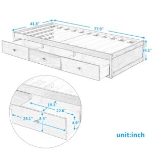 Twin Bed Frame with 2 Storage Drawers, Wooden Twin Platform Bed with Headboard, Twin Size Bed for Teens, Adults.No Box Spring Needed (Twin, Gray)