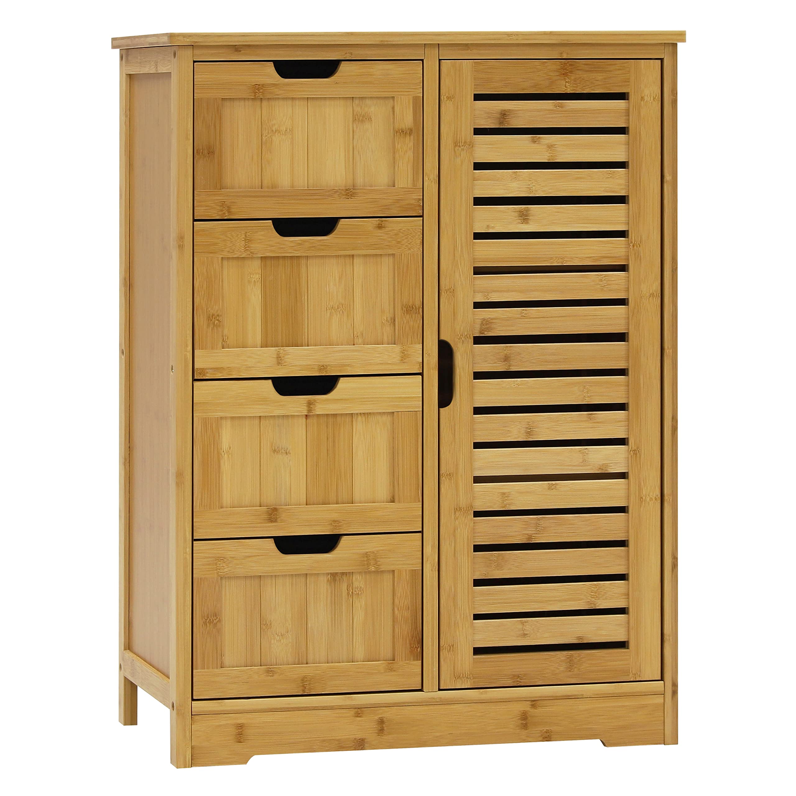 MUPATER Small Storage Cabinet Bamboo with 4 Drawers and 1 Cupboard, Freestanding Compact Floor Cabinet Bamboo for Entryway and Bathroom, Natural