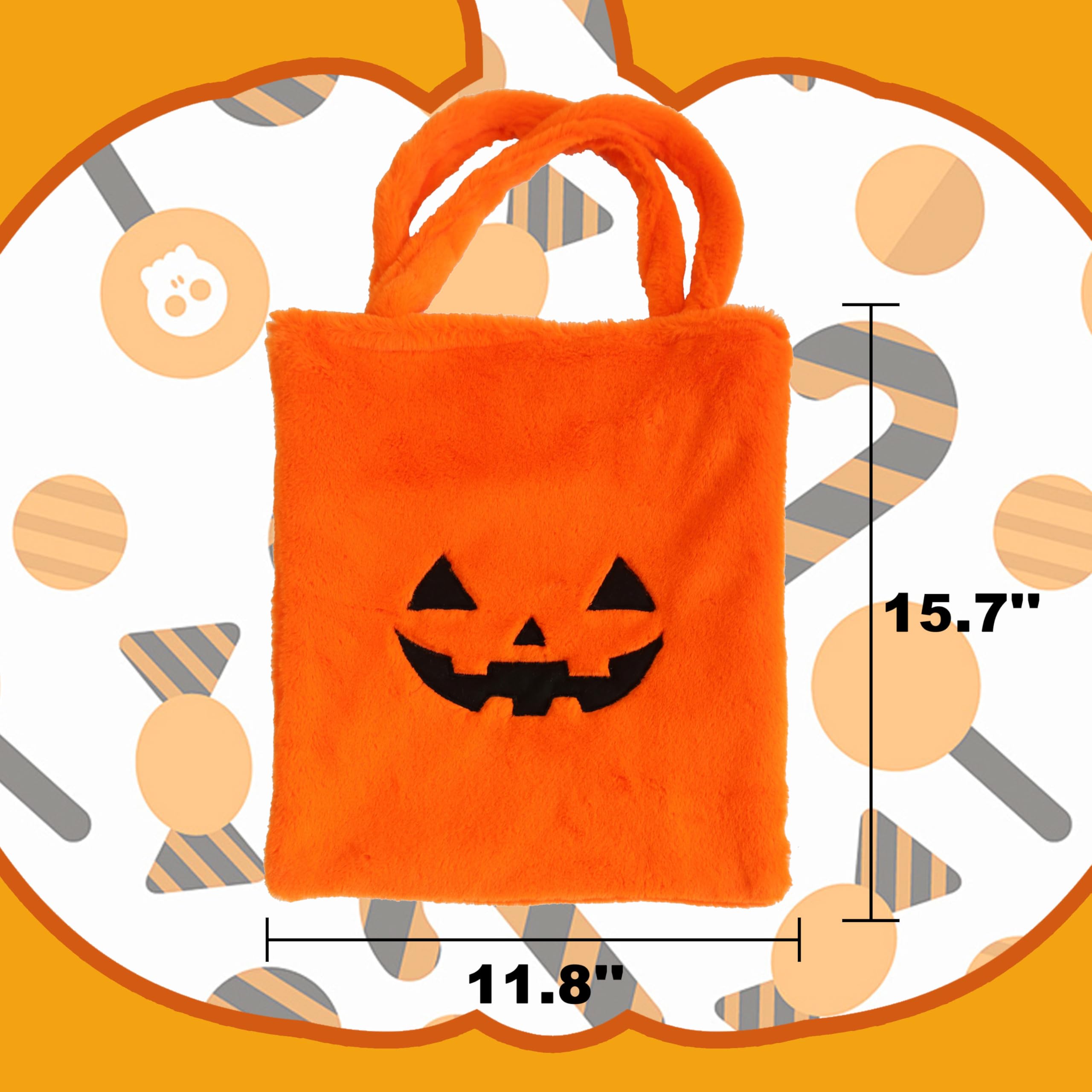 Hooin Halloween Candy Bags. 15.7'' X 11.8'' Large Soft Plush Trick or Treat Tote Bags.Pack of 2 (Pumpkin & Black Cat)