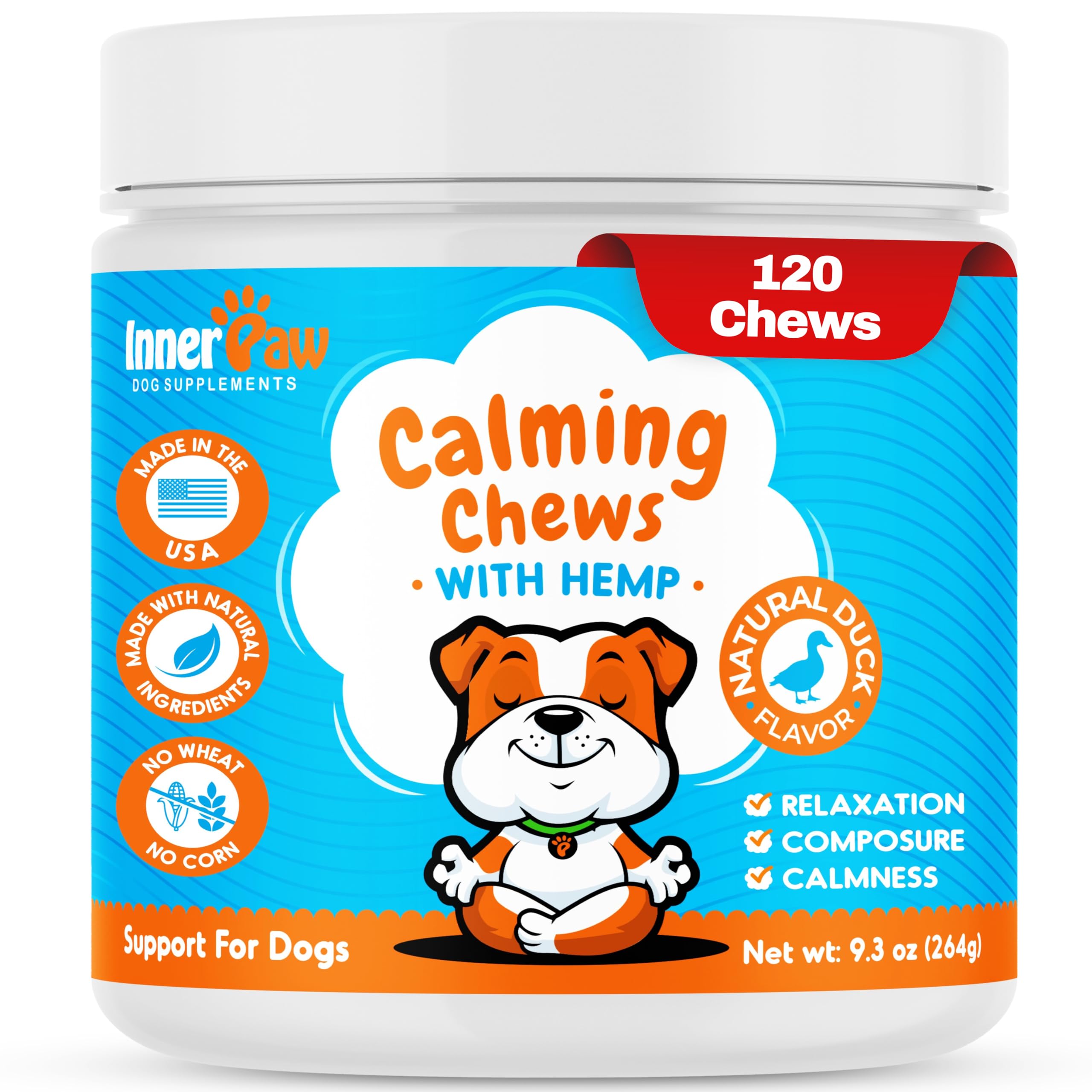 Inner Paw Calming Chews for Dogs – Natural Calming Dog Treats – Tasty Chew Snacks with Chamomile, Valerian Root, Organic Ginger – Efficient Dog Stress Reliever – 120 Soft Chews