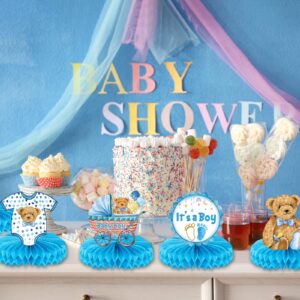 9 Pcs Bear Honeycomb Centerpieces It's a Boy Baby Shower Table Decorations Blue Bear Party Supplies Bear Themed Kids' Party Centerpieces Table Topper Decoration for Gender Reveal Parties