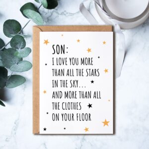 KrysDesigns Card For Son - Funny Card For Son - Son Birthday Card - Teenage Son - Recycled Son Card - Joke Card For Son - Son Card - Special Son Quote, 5 x 7 inches