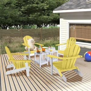 ABCPATIO Folding Mini Plastic Adirondack Chair - Outdoor Comfortable Adirondack Chairs, Weather Resistant Patio Folding Seating for Patio, Porch, Deck, Pool, Garden, Backyard (Yellow/White)