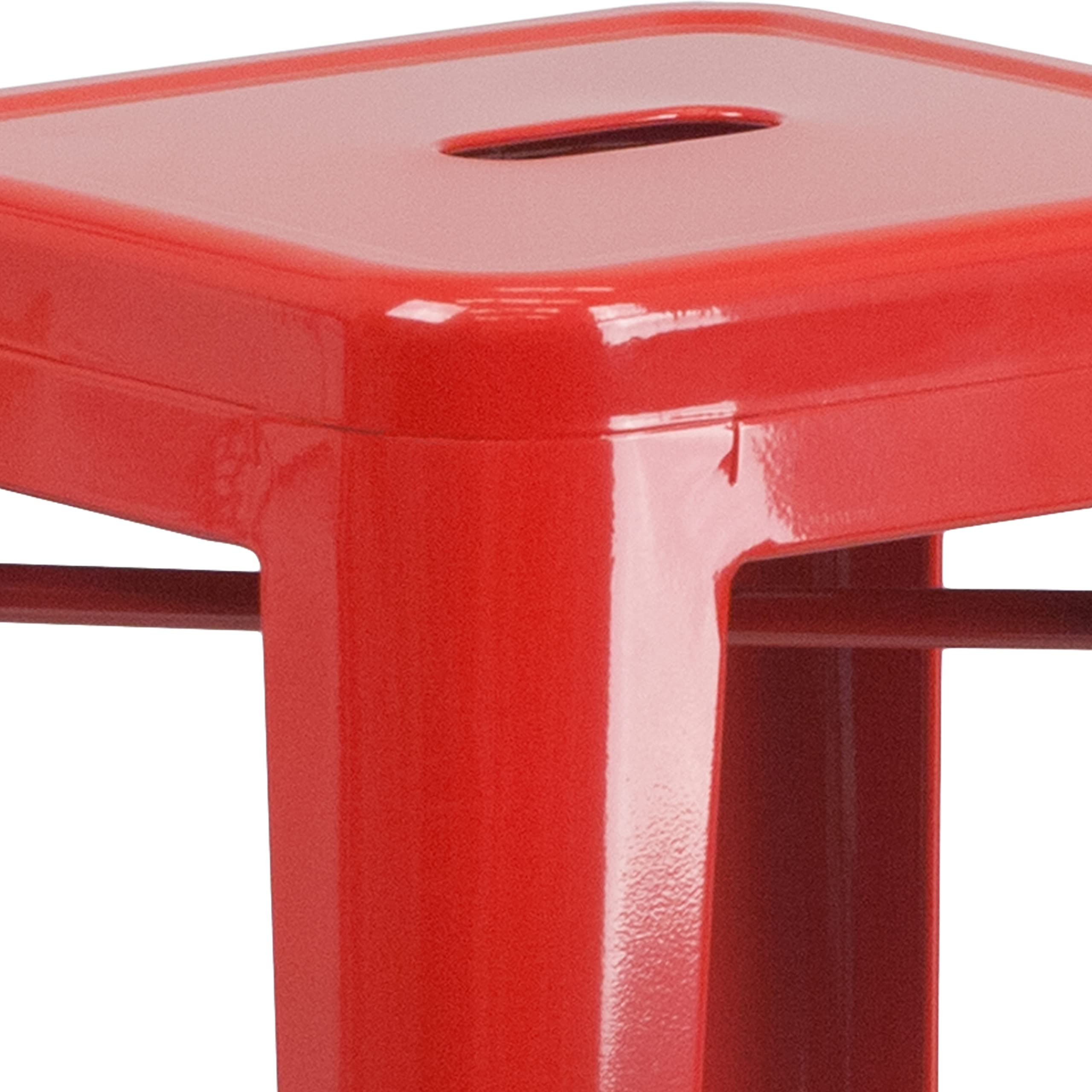 Merrick Lane Newark Series Bar Height Stool - Red Finish - Metal Frame with Cross Bracing - Backless Design - Integrated Footrest