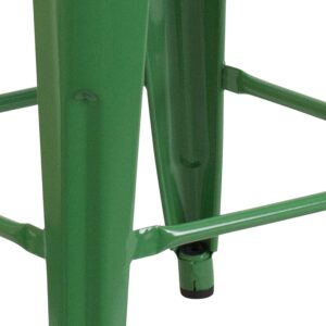 Merrick Lane Newark Series Counter Height Stool - Green Finish - Metal Frame with Cross Bracing - Backless Design - Integrated Footrest