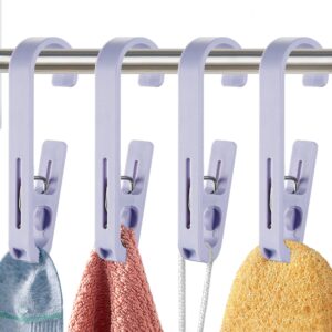 xoyozo laundry hooks with clips hanger closet organizer clamps socks boot bras towels for bathroom wardrobe kitchen office 4pcs (purple)