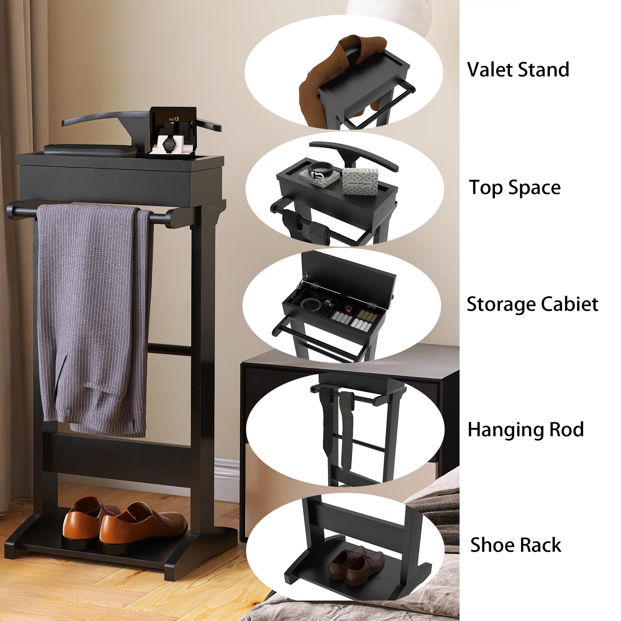 Brefhome Valet Stand for Man,Clothes Stand with Top Tray,Used in Entryway Office Living Room,Black