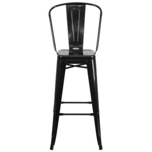 Merrick Lane Dothan Series Bar Height Stool - Black Finish - Metal Frame with Cross Bracing - Convenient Removable Back - Integrated Footrest