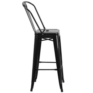 Merrick Lane Dothan Series Bar Height Stool - Black Finish - Metal Frame with Cross Bracing - Convenient Removable Back - Integrated Footrest