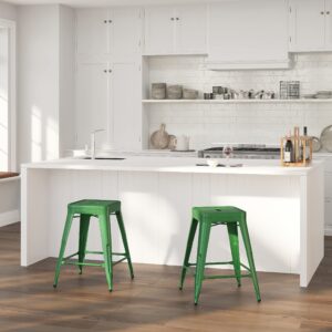 merrick lane newark series counter height stool - green finish - metal frame with cross bracing - backless design - integrated footrest