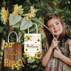 12 Pack Vintage Wooden Sunflower Candy Bags，Sunflower Goody Treat Bags with Handles Summer Sunshine Party Favor Bags for Sunflower Baby Shower Birthday Wedding Bridal Shower Party Supplies