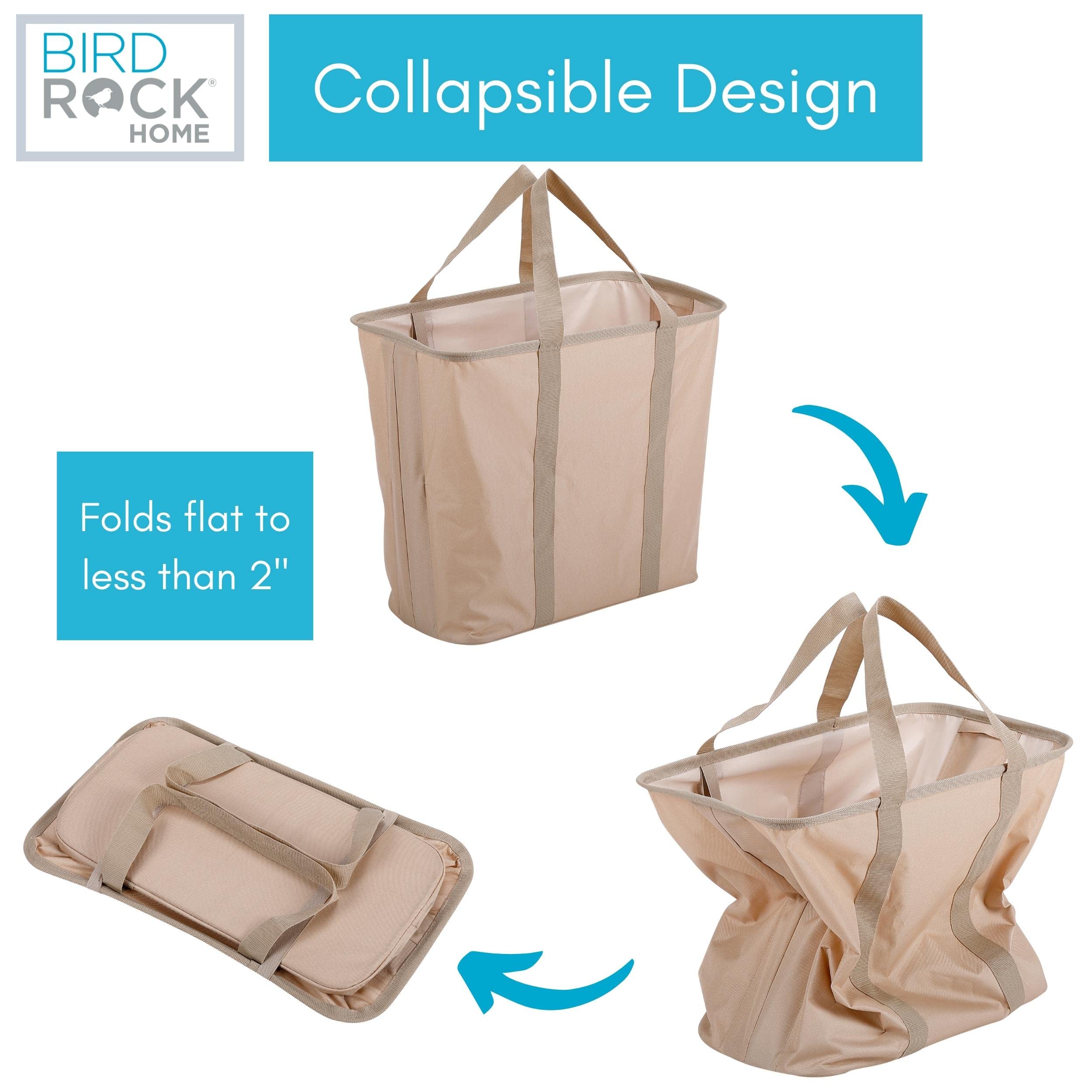 BIRDROCK HOME 75L Collapsible Laundry Basket Caddy - Natural - XL Foldable Tote Bag for Dirty Clothes - Strong Handles - Durable Fabric - Water Resistant - Lightweight