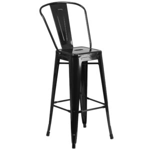 Merrick Lane Dothan Series Bar Height Stool - Black Finish - Metal Frame with Cross Bracing - Convenient Removable Back - Integrated Footrest