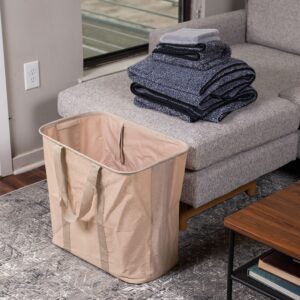 BIRDROCK HOME 75L Collapsible Laundry Basket Caddy - Natural - XL Foldable Tote Bag for Dirty Clothes - Strong Handles - Durable Fabric - Water Resistant - Lightweight