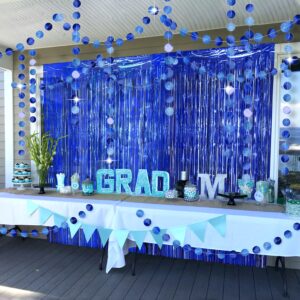 Decor365 Blue Fringe Curtains Blue Party Decorations Blue Circle Garlands Streamers Banner Backdrp for Wedding Graduation Bridal Shower Bachelorette Ramadan Birthday Party Supplies