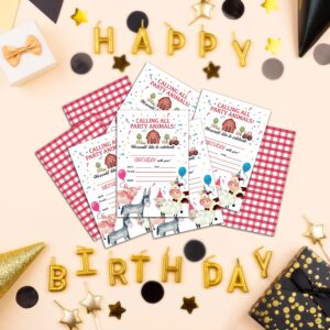 Birthday Party Invitation Cards for Kids, Party Invites, Party Celebration for Teens, Farmhouse Farm Animal Calling All Party Animals Cards, Party Supplies, Personalized 20 Cards With Envelopes-c001