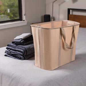 BIRDROCK HOME 75L Collapsible Laundry Basket Caddy - Natural - XL Foldable Tote Bag for Dirty Clothes - Strong Handles - Durable Fabric - Water Resistant - Lightweight