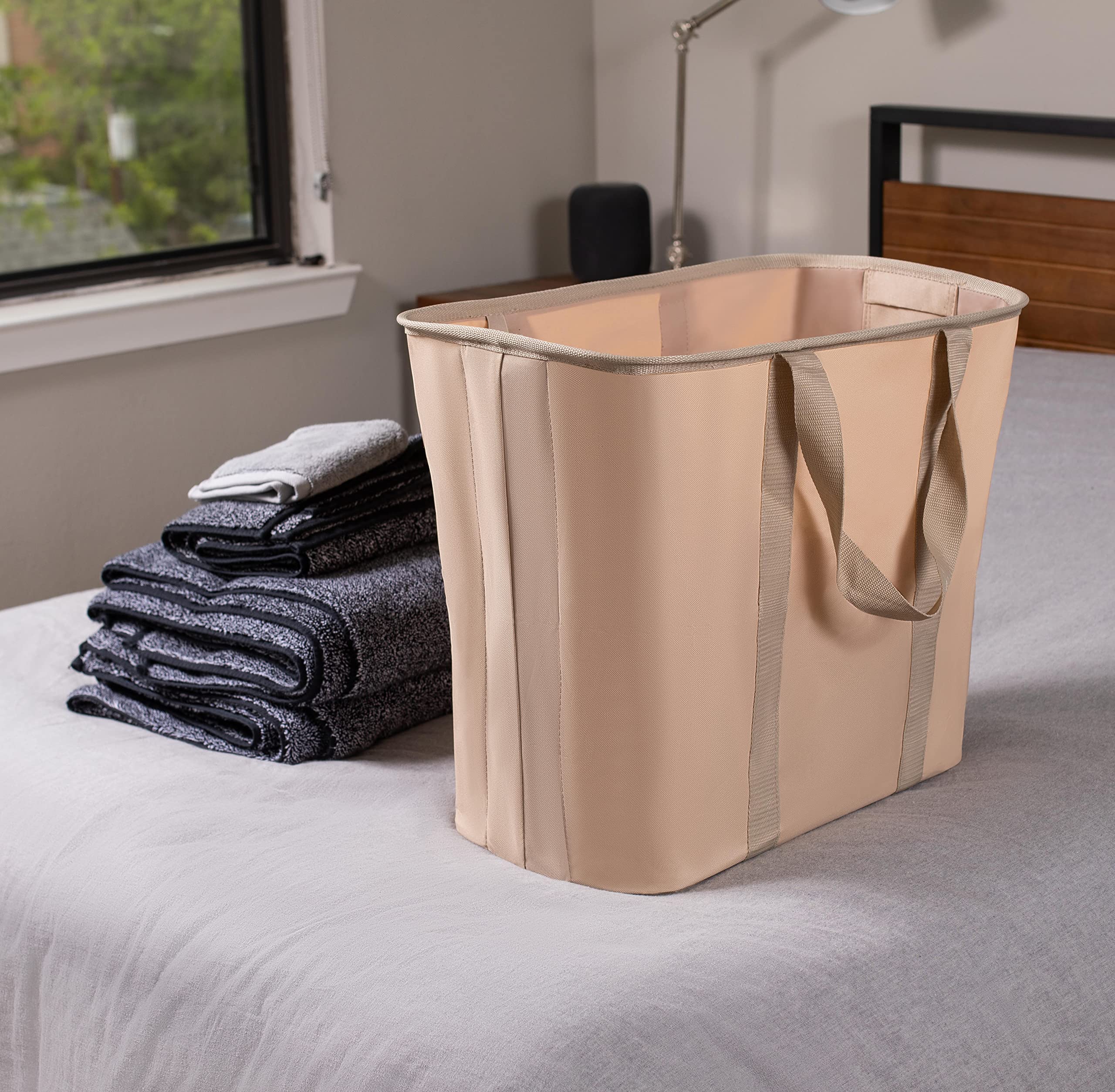 BIRDROCK HOME 75L Collapsible Laundry Basket Caddy - Natural - XL Foldable Tote Bag for Dirty Clothes - Strong Handles - Durable Fabric - Water Resistant - Lightweight