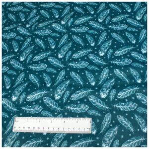 polyurethane laminate (pul) pre-cut fabric by the meter. waterproof and breathable. perfect for cloth diapers and similar projects. 1 meter, blue feathers