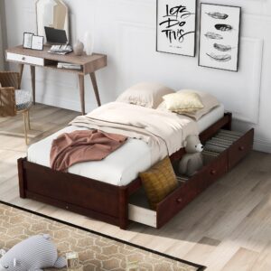 twin bed frame with 2 storage drawers, wooden twin platform bed with headboard, twin size bed for teens, adults.no box spring needed (twin, gray)