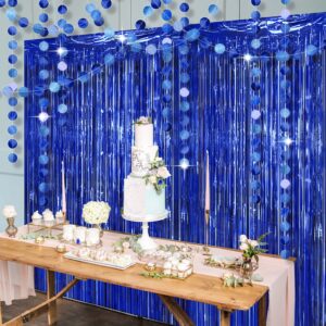 Decor365 Blue Fringe Curtains Blue Party Decorations Blue Circle Garlands Streamers Banner Backdrp for Wedding Graduation Bridal Shower Bachelorette Ramadan Birthday Party Supplies