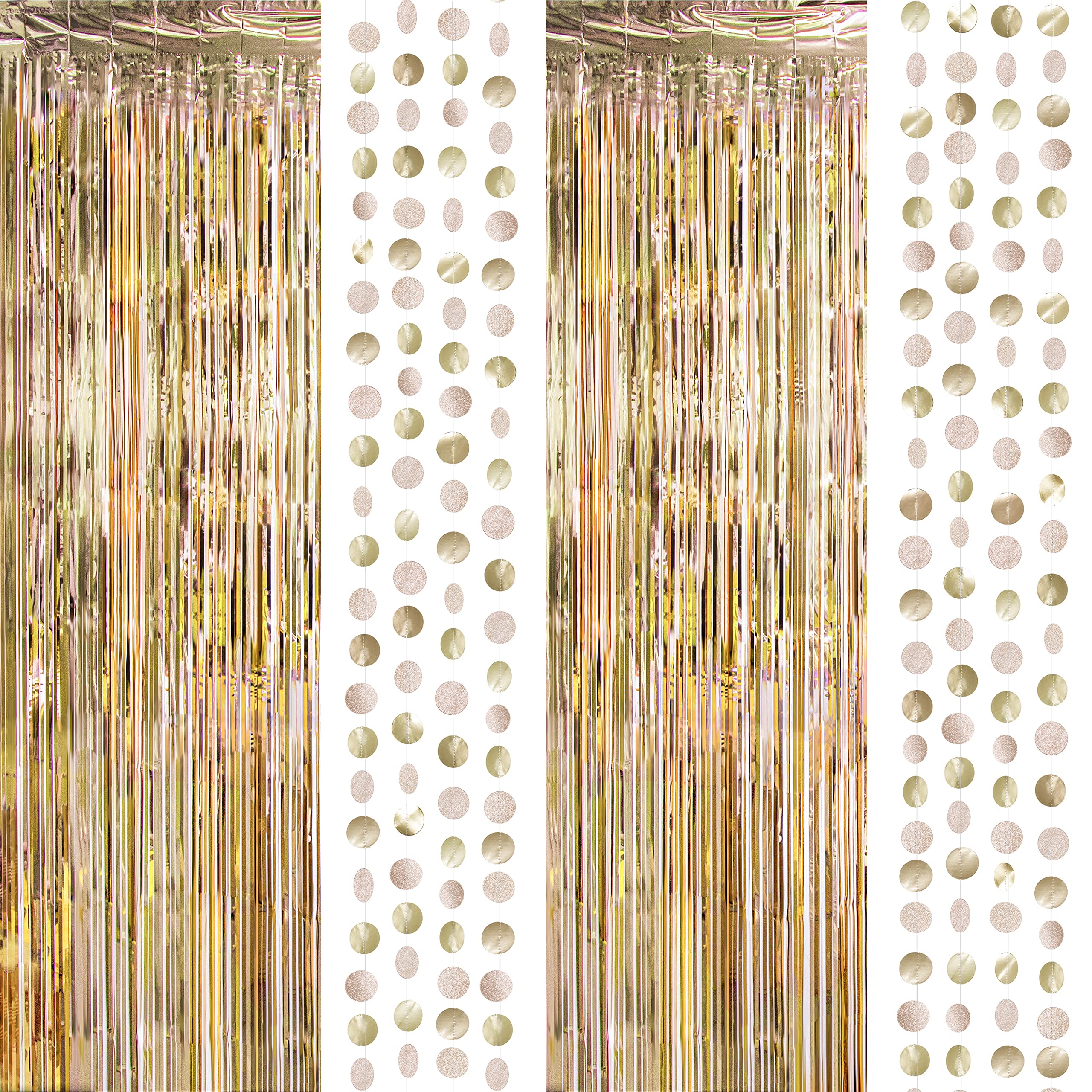 Decor365 Champagne Gold Foil Tinsel Fringe Curtain backdrop Hanging Circle Garland for Birthday Party Decoration Bridal Baby Shower Bachelorette Graduation Ramadan Party Supplies