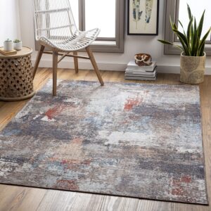 mark&day outdoor rugs, 6x9 gijzel modern indoor/outdoor dark brown area rug, non shedding grey cream carpet for patio, porch, deck, bedroom, living room or kitchen (6'7" x 9')