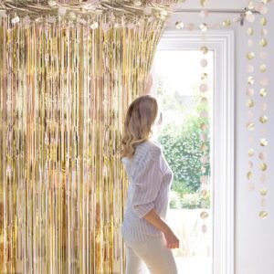 Decor365 Champagne Gold Foil Tinsel Fringe Curtain backdrop Hanging Circle Garland for Birthday Party Decoration Bridal Baby Shower Bachelorette Graduation Ramadan Party Supplies