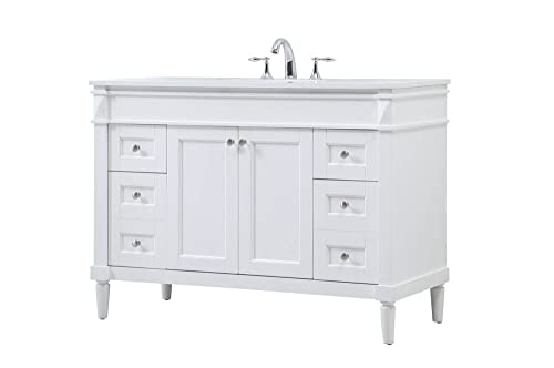 Elegant Decor Indoor Modern Under Sink Bathroom Fixtures Storage Organizer Cabinet 48 inch Single Bathroom Vanity - White