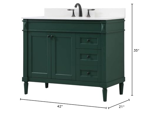 Elegant Decor Indoor Modern Under Sink Bathroom Fixtures Storage Organizer Cabinet 42 inch Single Bathroom Vanity - Green with backsplash