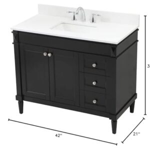 Elegant Decor Indoor Modern Under Sink Bathroom Fixtures Storage Organizer Cabinet 42 inch Single Bathroom Vanity - Black with backsplash