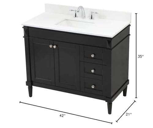 Elegant Decor Indoor Modern Under Sink Bathroom Fixtures Storage Organizer Cabinet 42 inch Single Bathroom Vanity - Black with backsplash