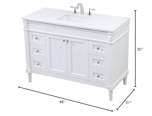 Elegant Decor Indoor Modern Under Sink Bathroom Fixtures Storage Organizer Cabinet 48 inch Single Bathroom Vanity - White