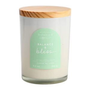 beautifully balanced scented lidded glass soy candle, balance + bliss, 9.3 oz.