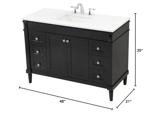 Elegant Decor Indoor Modern Under Sink Bathroom Fixtures Storage Organizer Cabinet 48 inch Single Bathroom Vanity - Black