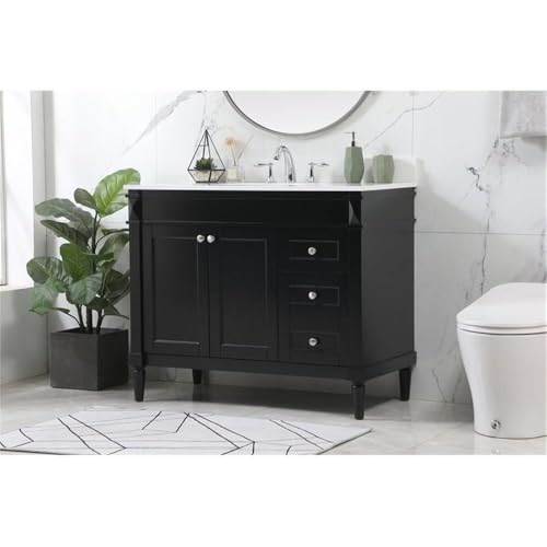 Elegant Decor Indoor Modern Under Sink Bathroom Fixtures Storage Organizer Cabinet 42 inch Single Bathroom Vanity - Black with backsplash