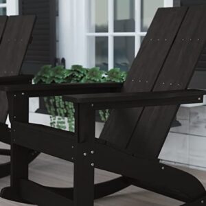 Flash Furniture Finn Modern Commercial Grade Poly Resin Wood Adirondack Rocking Chair - All Weather Black Polystyrene - Dual Slat Back - Stainless Steel Hardware