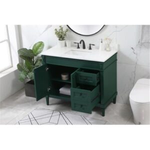 Elegant Decor Indoor Modern Under Sink Bathroom Fixtures Storage Organizer Cabinet 42 inch Single Bathroom Vanity - Green with backsplash