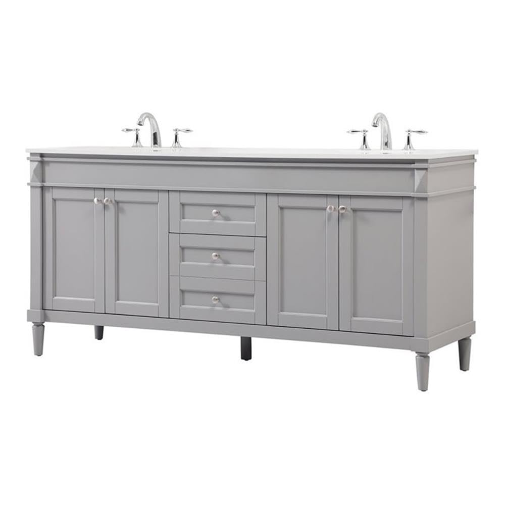 Elegant Decor Indoor Modern Under Sink Bathroom Fixtures Storage Organizer Cabinet 72 inch Double Bathroom Vanity - Grey