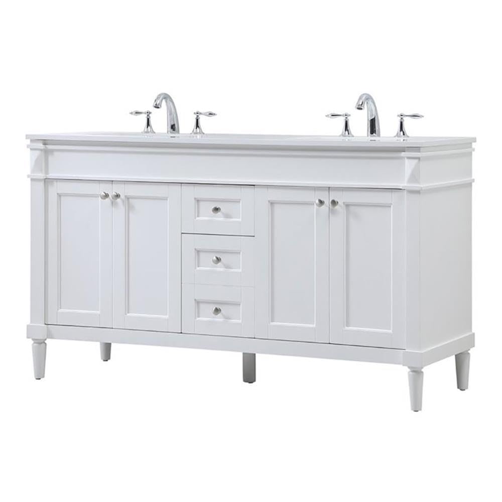 Elegant Decor Indoor Modern Under Sink Bathroom Fixtures Storage Organizer Cabinet 60 inch Double Bathroom Vanity - White