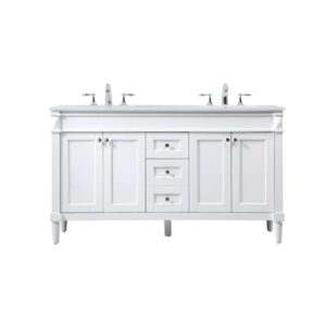 Elegant Decor Indoor Modern Under Sink Bathroom Fixtures Storage Organizer Cabinet 60 inch Double Bathroom Vanity - White