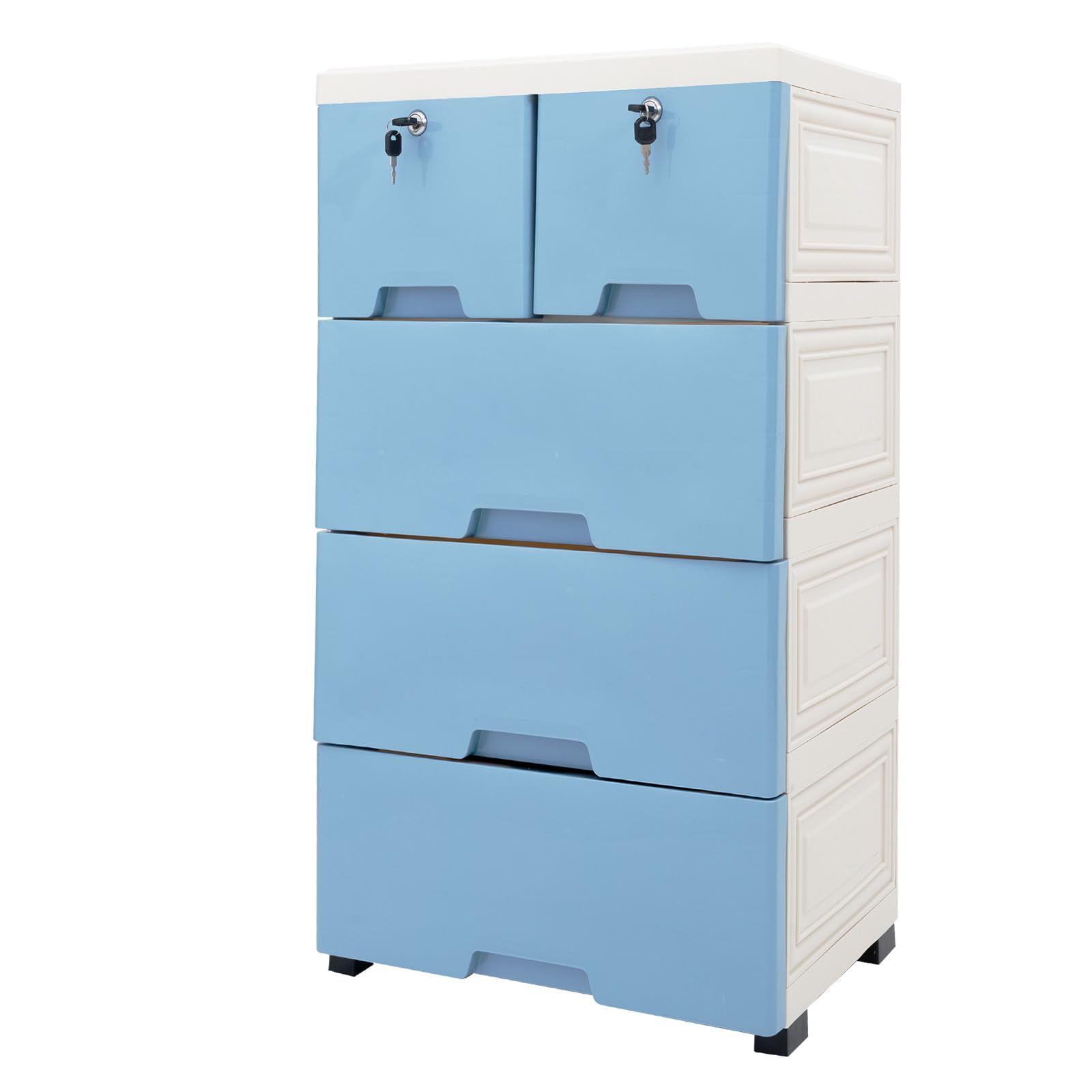 WOQLIBE Dresser Drawer Organizers,Plastic Dresser with 6 Drawers, Tall Lockable Storage Cabinet with Wheel, Dresser Drawer Organizers for Baby Clothing/Bedroom/Playing Room,19.7x13.8x40 in(Blue)