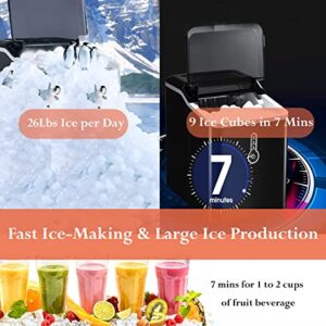 PRESTIGE CARTRIDGE26Lbs Portable Ice Maker, Compact Ice Maker Countertop Machine, 9 Ice Cubes Ready in 7 Mins, 26lbs Per Day, Bullet Shape Ice, 1.5L Electric Ice Maker, for Party Home Camping(Black)