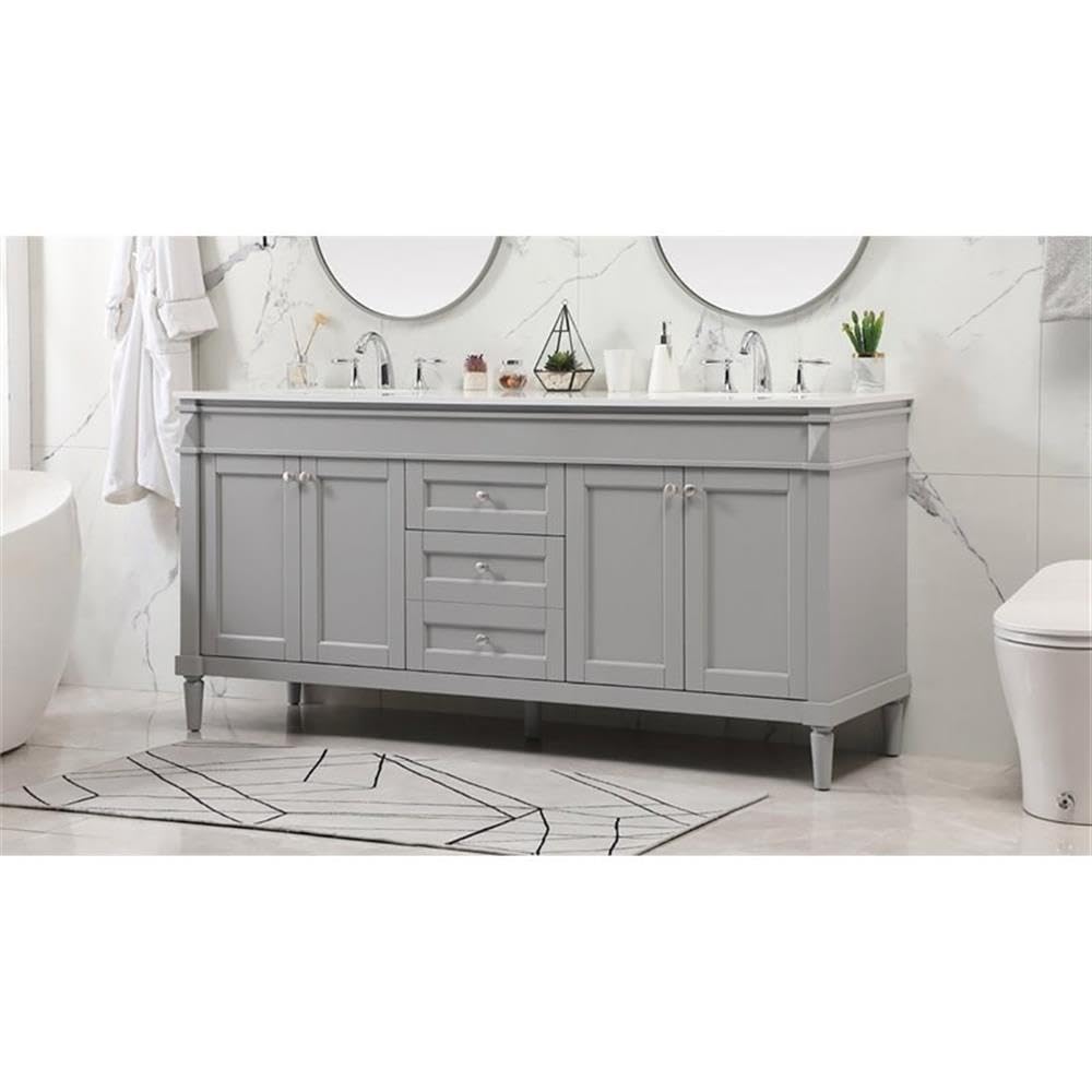 Elegant Decor Indoor Modern Under Sink Bathroom Fixtures Storage Organizer Cabinet 72 inch Double Bathroom Vanity - Grey