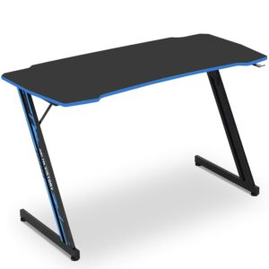 XXkseh 47 in Gaming Desk Z-Shaped Home Computer Desk with Hook Large Gaming Table for Work Study, PC Gaming Workstation with Carbon Fiber Surface, Sturdy Metal Frame, Stable and Durable, Red