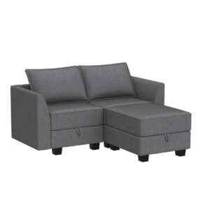 HONBAY Modern L Shaped Sectional Sofa for Small Space Fabric Modular Sofa with Chaise Loveseat Sofa with Ottoman and Storage Seat, Bluish Grey