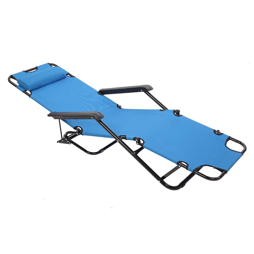 Volowoo Outdoor Folding Chaise Lounge Chair, Adjustable Portable Lightweight Reclining Garden Sun Lounger Camping Bed for Patio, Deck, and Poolside (Blue)